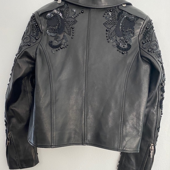 Nour Hammour Sophia Zip-Front Leather Jacket w/ Studded Embroidered Sleeves - Picture 14 of 14
